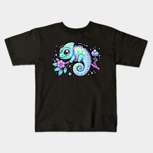 Chameleon Pastel Holographic Reptile Kawaii Cute Chibi Kids T-Shirt